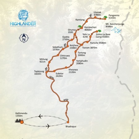 Kanchanjunga North and South Base camp map