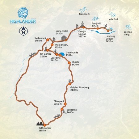 Langtang Gosainkunda Trek map